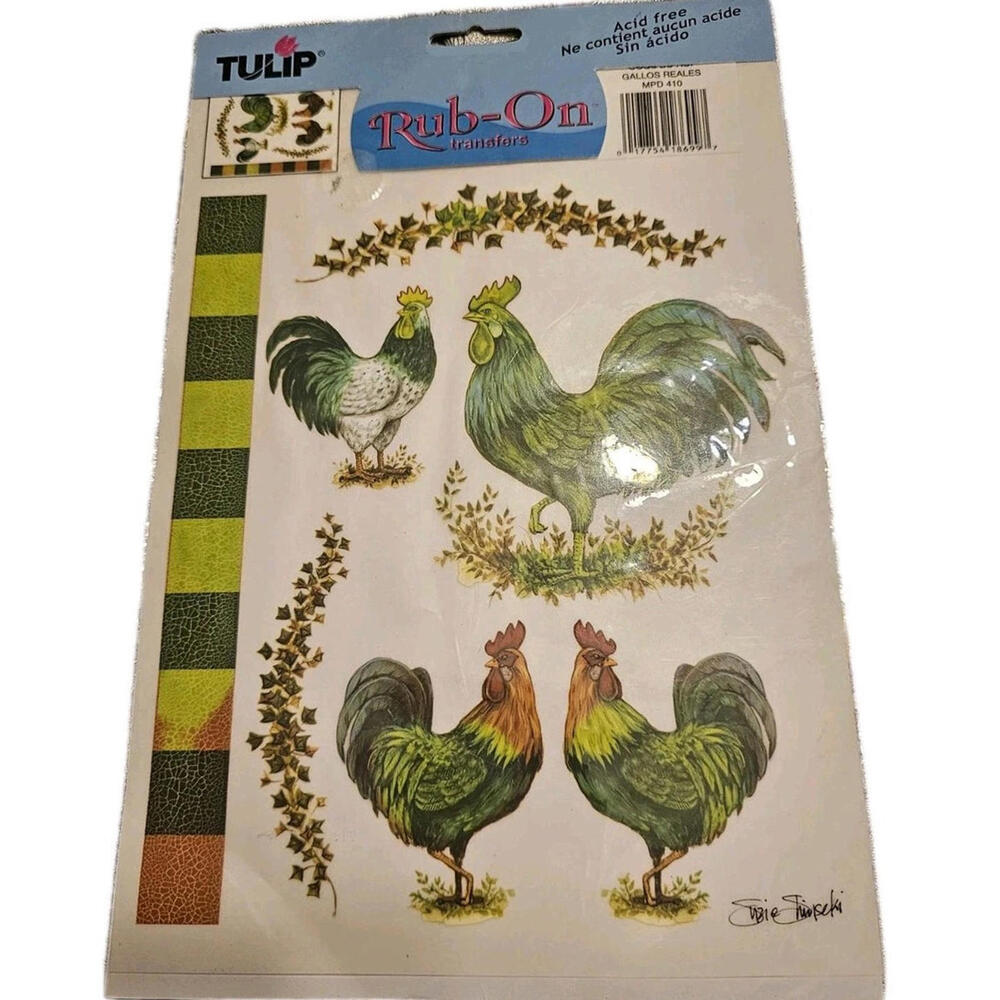 Tulip Rub On Transfers 2002‎ Roosters Chickens NEW